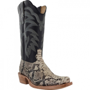 R Watson Black Sinatra Narrow Square Toe Python Western Boot