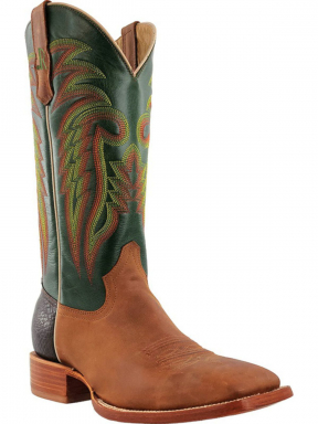 R Watson Emerald Green Wide Square Toe Western Boot