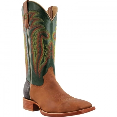 R Watson Emerald Green Wide Square Toe Western Boot