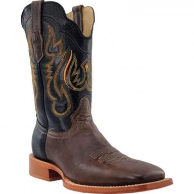 R Watson Soft Black Wide Square Toe Goat Western Boot