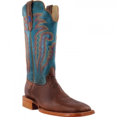 R Watson Baby Blue Wide Square Toe Goat Western Boot