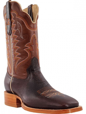 R Watson Cognac Wide Square Toe Western Boot