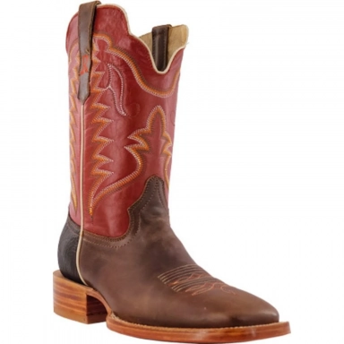 R Watson Indian Orange Wide Square Toe Western Boot