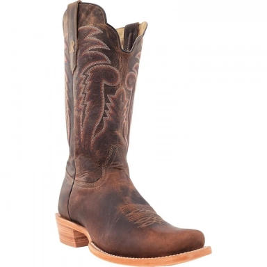 R Watson Mens Crazy Tan Wide Square Toe Western Boot