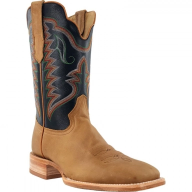 R Watson Mens Black Wide Round Toe Western Boot