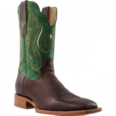R Watson Vintage Green Wide Square Toe Western Boot