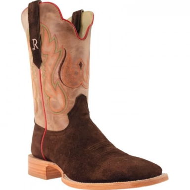 R Watson Old Fashioned Almond Wide Square Toe Roughout Western Boot