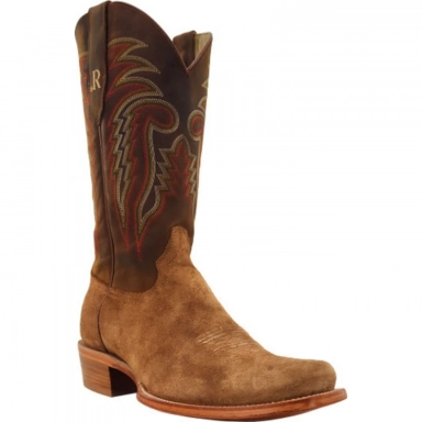 R Watson Arizona Tan Narrow Square Toe Roughout Western Boot