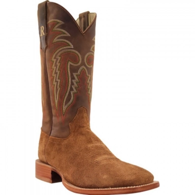 R Watson Arizona Tan Wide Square Toe Roughout Western Boot