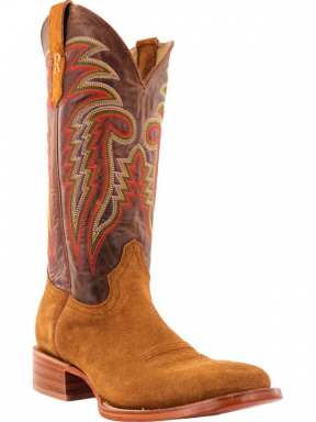 R Watson Arizona Tan Wide Round Toe Rough Out Western Boot