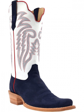 R Watson Winter White Wide Square Toe Rough Out Western Boot