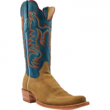 R Watson Marine Blue Narrow Square Toe Roughout Western Boot