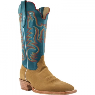 R Watson Marine Blue Wide Square Toe Roughout Western Boot