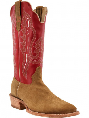 R Watson Cherry Red Narrow Square Toe Rough Out Western Boot