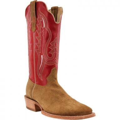 R Watson Cherry Red Narrow Square Toe Rough Out Western Boot