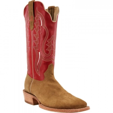 R Watson Cherry Red Narrow Square Toe Rough Out Western Boot