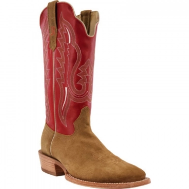 R Watson Cherry Red Wide Square Toe Roughout Western Boot