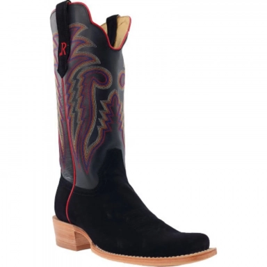 R Watson Black Narrow Square Toe Roughout Western Boot