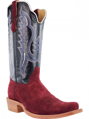 R Watson Black Wide Square Toe Rough Out Western Boot