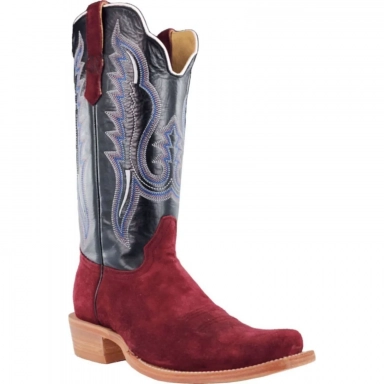 R Watson Black Wide Square Toe Rough Out Western Boot