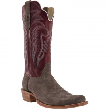 R Watson Dark Cherry Narrow Square Toe Roughout Western Boot