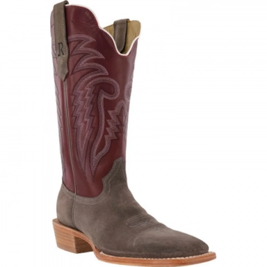 R Watson Dark Cherry Wide Square Toe Roughout Western Boot