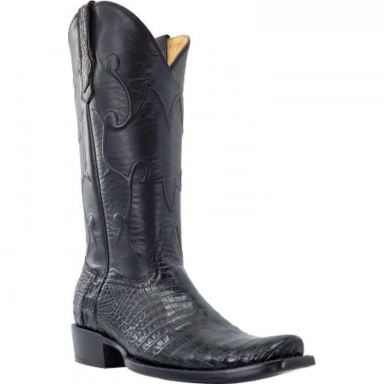 R Watson Black Narrow Square Toe Alligator Western Boot