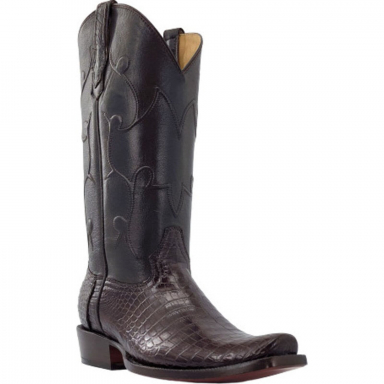 R Watson Chocolate Narrow Square Toe Alligator Western Boot