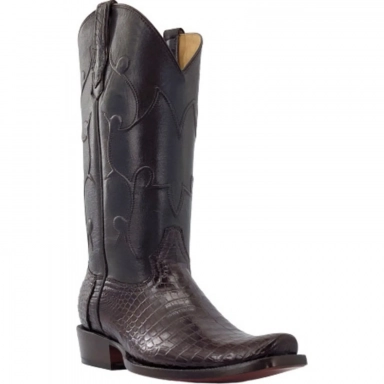 R Watson Chocolate Narrow Square Toe Alligator Western Boot
