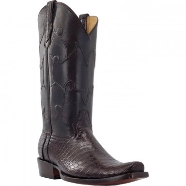 R Watson Mens Chocolate Round Toe Nile Crocodile Western Boot