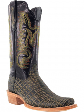 R Watson Black Narrow Square Toe Nile Crocodile Western Boot