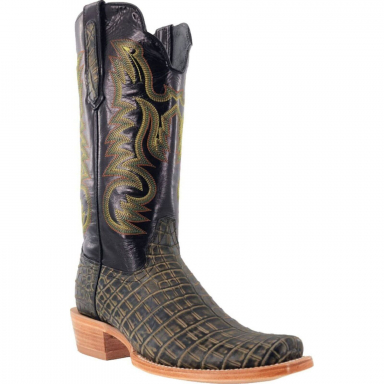 R Watson Black Narrow Square Toe Nile Crocodile Western Boot