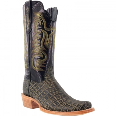 R Watson Black Narrow Square Toe Nile Crocodile Western Boot