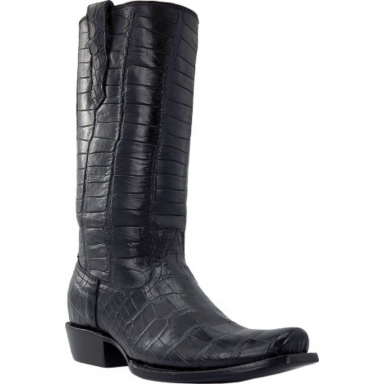 R Watson Black Narrow Square Toe American Alligator Western Boot