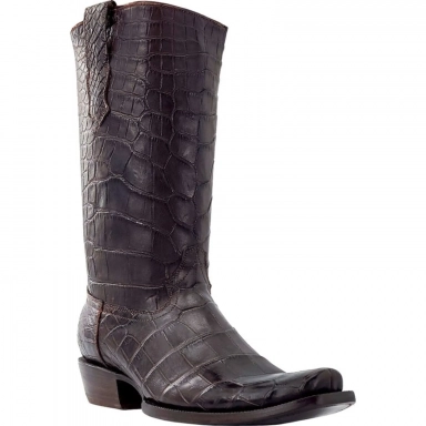 R Watson Chocolate Narrow Square Toe American Alligator Western Boot