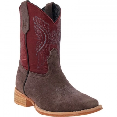 R Watson Kids Dark Cherry Wide Square Toe Roughout Western Boot