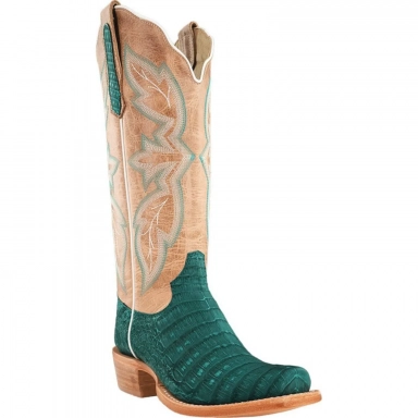 R Watson Womens Narrow Square Toe Nubuck Sueded Caiman Western Boot