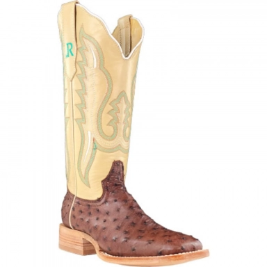 R Watson Bone Sinatra Wide Square Toe Full Quill Ostrich Western Boot