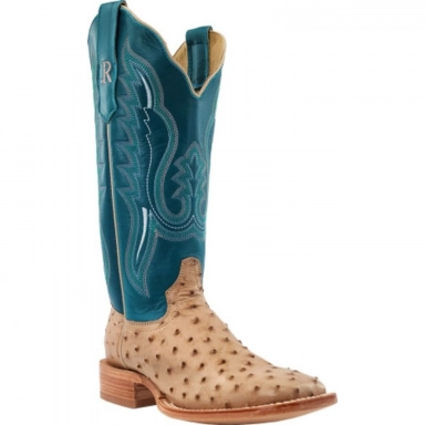 R Watson Teal Sinatra Wide Square Toe Full Quill Ostrich Western Boot