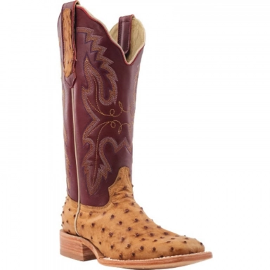 R Watson Antique Sienna Wide Square Toe Full Quill Ostrich Western Boot