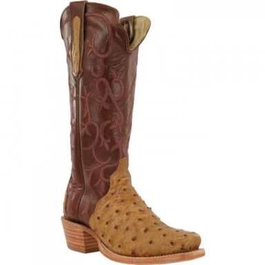 R Watson Cognac Narrow Square Toe Full Quill Ostrich Western Boot