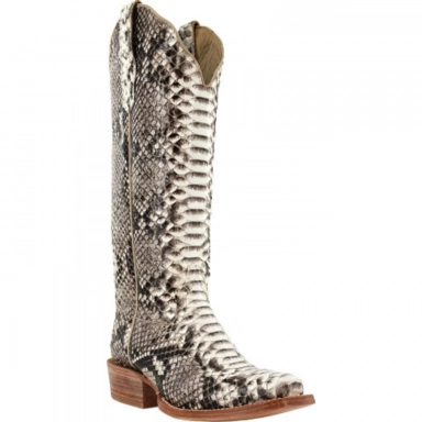 R Watson Black And White Narrow Square Toe Python Western Boot