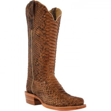 R Watson Sand Matte Narrow Square Toe Python Western Boot