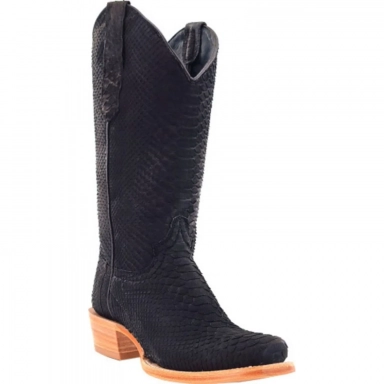 R Watson Chocolate Nubuck Narrow Square Toe Python Western Boot