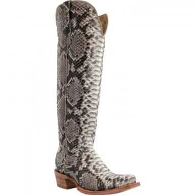 R Watson Black And White Narrow Square Toe Python Western Boot