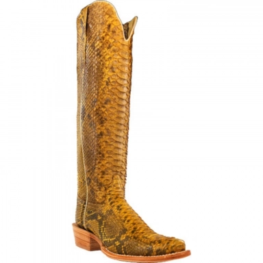 R Watson Champagne Narrow Square Toe Python Western Boot