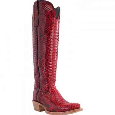 R Watson Red & Black Narrow Square Toe Python Western Boot