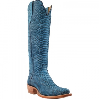 R Watson Denim Narrow Square Toe Python Western Boot