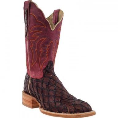 R Watson Rose Red Narrow Square Toe Pirarucu Western Boot