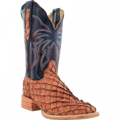 R Watson Womens Matte Cognac Pirarucu Western Boot